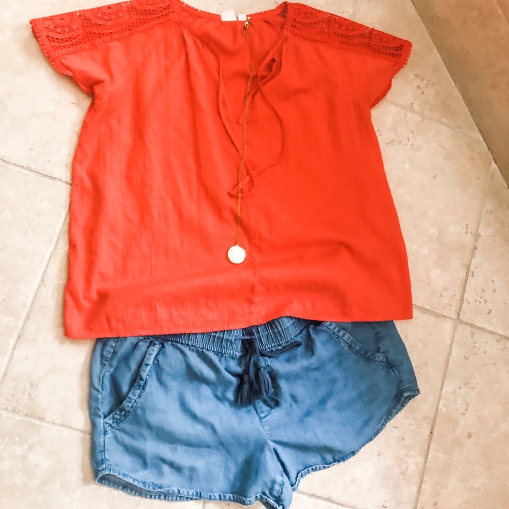 Loft Chambray Drawstring Shorts, Size M - image 1